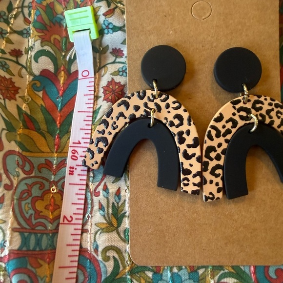 Leopard Print Rainbow Arch Statement Earrings Polymer Clay Boho Style - Picture 2 of 4